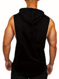 kkboxly  Simple Letter Print Men's Sleeveless Breathable Lightweight Hooded Tank Top For Summer Sports