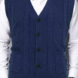 kkboxly Plus Size Men's V-Neck Sweater Vest Cable Knit Silm Fit Sleeveless Casual Button Cardigan Vest