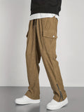 kkboxly  Zipper Design, Men's Corduroy Cargo Pants With Flap Pockets, Comfy Trendy Trousers