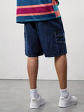 kkboxly  Flap Pockets Denim Shorts, Men's Casual Loose Fit Street Style Denim Shorts For Summer