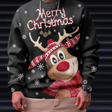 kkboxly  Christmas Elk Print Trendy Sweatshirt, Men's Casual Graphic Design Crew Neck Pullover Sweatshirt For Men Fall Winter