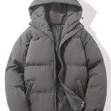 kkboxly  Classic Design Warm Hooded Jacket, Men's Casual Cotton Padded Jacket Coat For Outdoor Activities