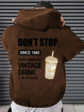 kkboxly  Coffee Drink Pattern Zip Up Hoodie, Men's Casual Stretch Hooded Sweatshirt Sportswear