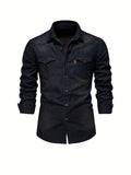 kkboxly  Cotton Denim Shirt Men Long Sleeve Quality Cowboy Shirts For Men Casual Slim Fit Mens Designer Clothing