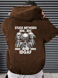 kkboxly  Skeleton Pattern Zip Up Hoodie, Men's Casual Stretch Hooded Sweatshirt Sportswear