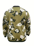 kkboxly  Plus Size Casual Jacket, Women's Plus Floral Print Zip Up Long Sleeve Bomber Jacket