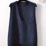 kkboxly  Solid V-neck Sweater Vest, Casual Sweater Vest For Fall & Winter, Women's Clothing