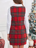 Mini Sleeveless Women's Plaid A Line Short Dress for Xmas Party Round Neck Christmas Dresses