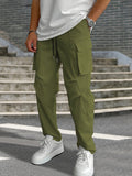 kkboxly  Trendy Solid Cargo Pants, Men's Multi Flap Pocket Trousers, Loose Casual Outdoor Pants, Men's Work Pants Outdoors Streetwear Hip Hop Style