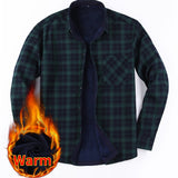 kkboxly  Men's Casual Plaid Pattern Men's Long Sleeved Plus Fleece Shirt With Chest Pocket, Men's Plush Thick Button Shirt For Autumn And Winter