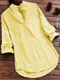 kkboxly  Plus Size Casual Blouse, Women's Plus Gingham Print Turn Down Collar Long Sleeve Shirt