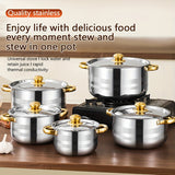 kkboxly 10-Piece Durable Stainless Steel Saucepan Set with Lids - Induction Compatible, Dual Handle Pots for Versatile Kitchen Cooking, 5 Sizes for Soup, Stew, Noodles and More