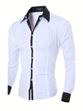 kkboxly  Men's Casual Button Up Contrast Color Long Sleeve Shirt, Men's Clothes For Spring Summer Autumn, Tops For Men