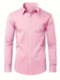 kkboxly  Slim Fit Shirt, Men's Semi Formal Lapel Button Up Long Sleeve Shirt For Spring Summer Business