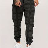 kkboxly  Men's Retro Plaid Joggers, Men's Casual Stretch Waist Drawstring Sports Pants Sweatpants