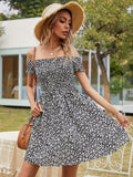 kkboxly  Ditsy Floral Print Dress, Casual Off Shoulder Short Sleeve Dress, Women's Clothing