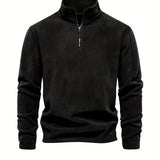 Men's Corduroy Stand Collar Zip Up V Neck Sweatshirt Pullover For Men Solid Sweatshirts For Winter Fall Long Sleeve Tops