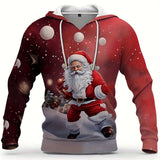 kkboxly Funny Christmas Santa Print Hoodie, Cool Hoodies For Men, Men's Casual Graphic Design Pullover Hooded Sweatshirt Streetwear For Winter Fall, As Gifts