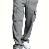 kkboxly  Warm And Thick Men's Drawstring Cargo Pants, Loose Casual Outdoor Straight Leg Sweatpants, Men's Work Pants