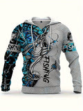 Men's Casual Fishing Pattern 3D Print Hooded Sweatshirt