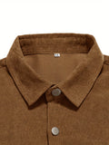 kkboxly Solid Corduroy Men's Long Sleeve Shirt With Chest Pocket, Men's Thick Casual Button Up Shirt For Fall Winter