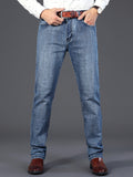 kkboxly  Men's Straight Leg Slightly Stretch Jeans For Business, Semi-formal Stretch Denim Pants, Men's Clothing