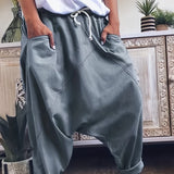 Drawstring Solid Harem Pants, Casual Elastic Waist Long Length Pants, Women's Clothing