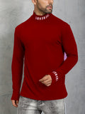 Men's Turtleneck Long Sleeve T-Shirt, Casual Stretch Sports Tops For Spring Fall