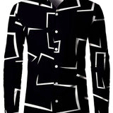 kkboxly  Men's Shirt Top Turn-Down Collar Long Sleeve Closure Regular Fit Geometric Pattern Male Casual Shirt For Daily Formal Dress Clubwear