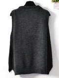 kkboxly  Solid V Neck Knitted Vest, Casual Dipped Hem Sleeve Pocket Sweater Vest, Women's Clothing