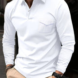 kkboxly  Solid Men's Casual Comfy Long Sleeve Lapel Shirt With Chest Pocket For Everyday Wear In Spring And Autumn