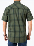 kkboxly  Trendy Plaid Print Men's Casual Short Sleeve Cotton Shirt With Chest Pocket, Men's Shirt For Summer, Tops For Men