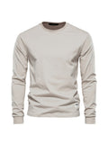 kkboxly  Men's Basic Solid Cotton O-neck Long Sleeve T-Shirt