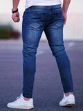 kkboxly  Slim Fit Moustache Effect Jeans, Men's Casual Street Style Distressed Stretch Denim Pants