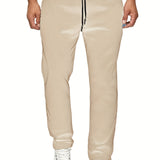 kkboxly  Men's Casual Solid Color Pants, Fleece Slight Stretch Sweatpants