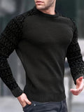 kkboxly  Waffle Trendy Patchwork Sweatshirt, Men's Casual Ethnic Pattern Sleeves Crew Neck Sweatshirt For Men Fall Winter