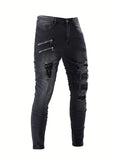 kkboxly  Men's Chic Skinny Biker Jeans, Casual Street Style Medium Stretch Denim Pants