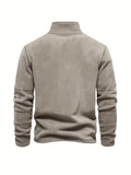 kkboxly Men's Corduroy Stand Collar Zip Up V Neck Sweatshirt Pullover For Men Solid Sweatshirts For Winter Fall Long Sleeve Tops