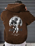 kkboxly  Astronaut Pattern Zip Up Hoodie, Men's Casual Stretch Hooded Sweatshirt Sportswear