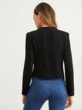 kkboxly  Solid Lapel Zipper Long Sleeve Blazer Jacket, Elegant Spring & Fall Commuter Slim Outerwear, Women's Clothing