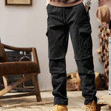 kkboxly  Men's Stylish Loose Solid Pants With Pockets, Casual Breathable Comfy Trousers For City Walk Street Hanging Outdoor Activities