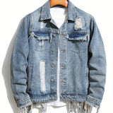 realaiot  Men's Trendy Denim Jackets, Vintage Lapel Comfy Streel Style Tops For Men's Autumn & Winter Wearing