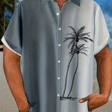 kkboxly  Plus Size Men's Coconut Tree Short Sleeve Hawaiian Shirt, Oversized Loose Clothing For Big And Tall Guys, Best Sellers Gifts