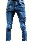 kkboxly  Slim Fit Ripped Biker Jeans, Men's Casual Street Style Medium Stretch Denim Pants