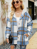 kkboxly  Plaid Print Hooded Shirt, Casual Drawstring Long Sleeve Shirt, Women's Clothing