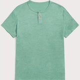 kkboxly  Solid Color Men's Basic Henley Tee, Casual Slim Short Sleeve Henley T-Shirt With Button