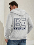 kkboxly  Men's Personalized Hooded Jacket, "Be Strong" Print Cardigan Sweatshirt For Spring/autumn, Men's Clothing, Plus Size