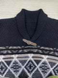 kkboxly  Plus Size Men's Shawl Neck Long Sleeve Jacquard Sweater With Decorated Leather Belt