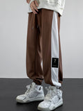 Chic Color Block Joggers, Men's Casual Stretch Waist Drawstring Sports Pants Sweatpants