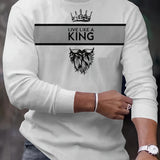 kkboxly  King Print, Men's Graphic Design Crew Neck Long Sleeve Active T-shirt Tee, Casual Comfy Shirts For Spring Summer Autumn, Men's Clothing Tops